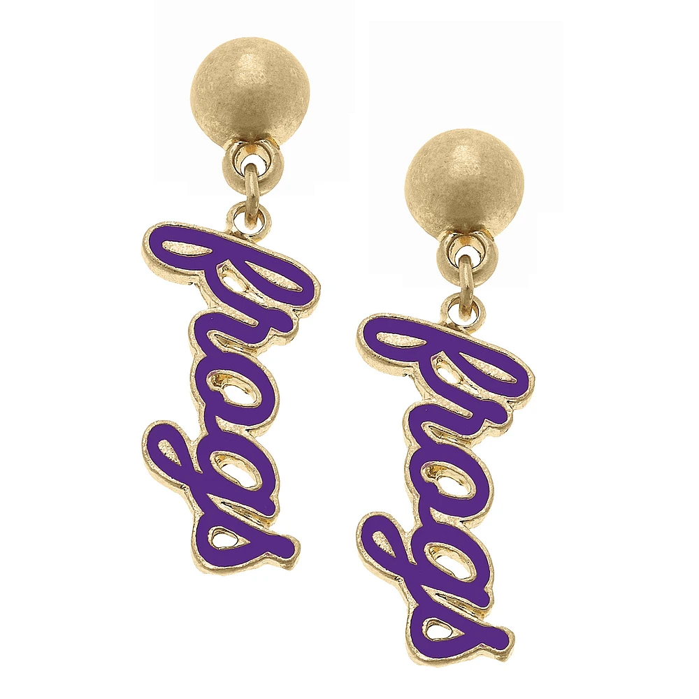 Women' CANVAS Style TCU Horned Frogs Enamel Script Drop Earring