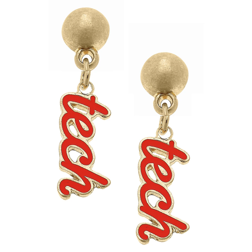 Women' CANVAS Style Texas Tech Red Raiders Enamel Script Drop Earring