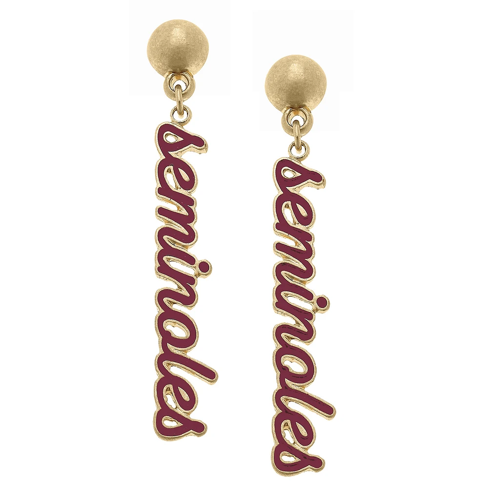 Women' CANVAS Style Florida State Seminoles Enamel Script Drop Earring