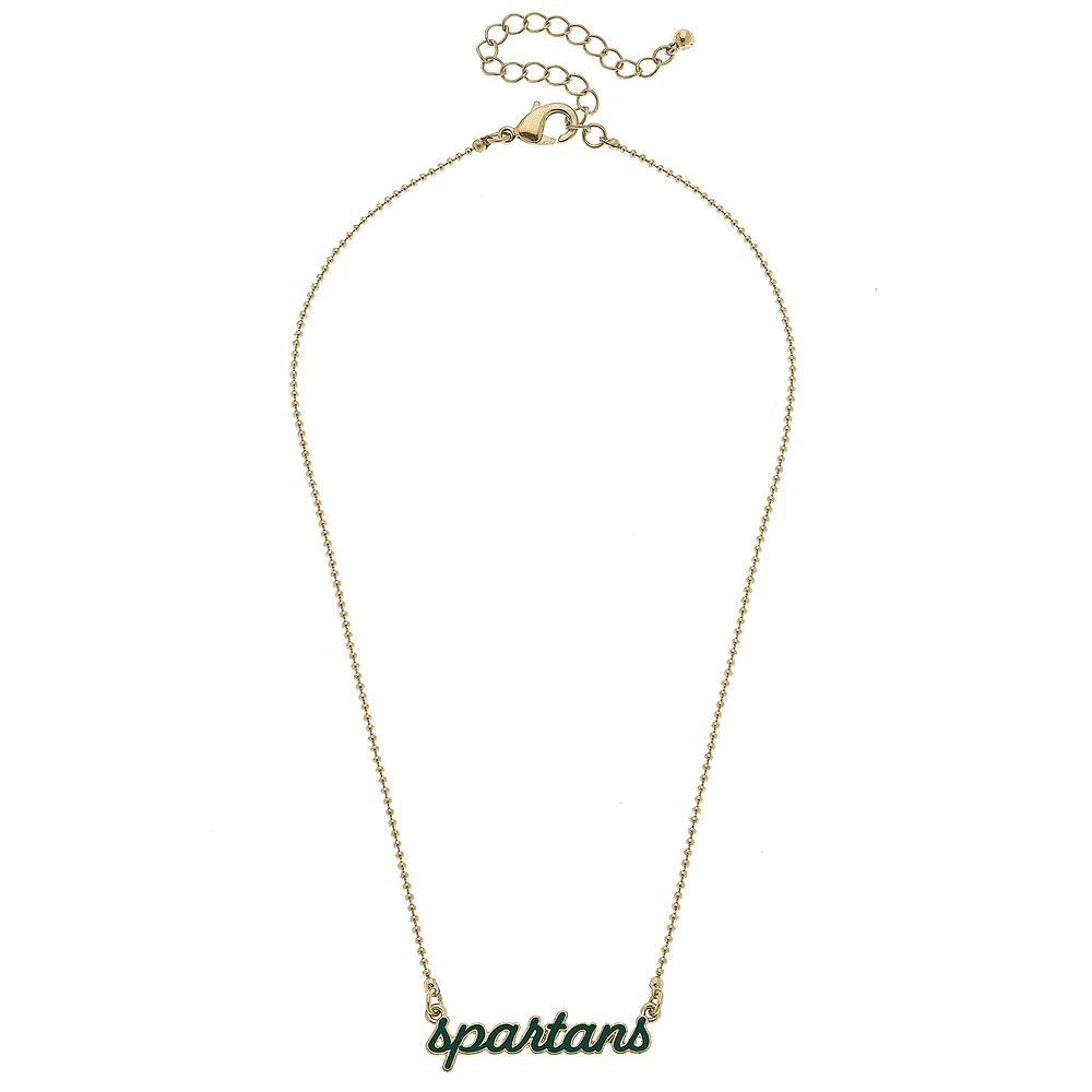 Women' CANVAS Style Michigan State Spartans Enamel Script Necklace