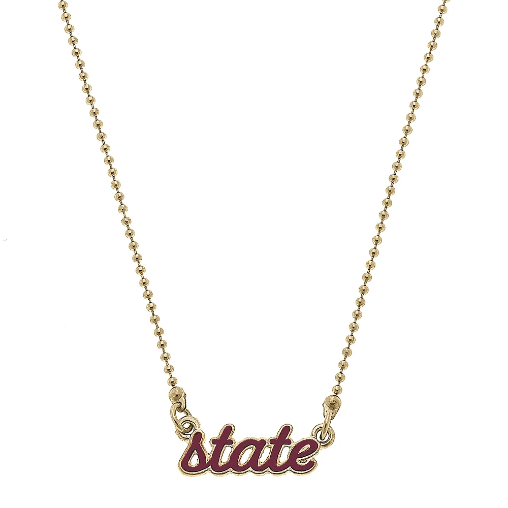 Women' CANVAS Style Mississippi State Bulldogs Enamel Script Necklace