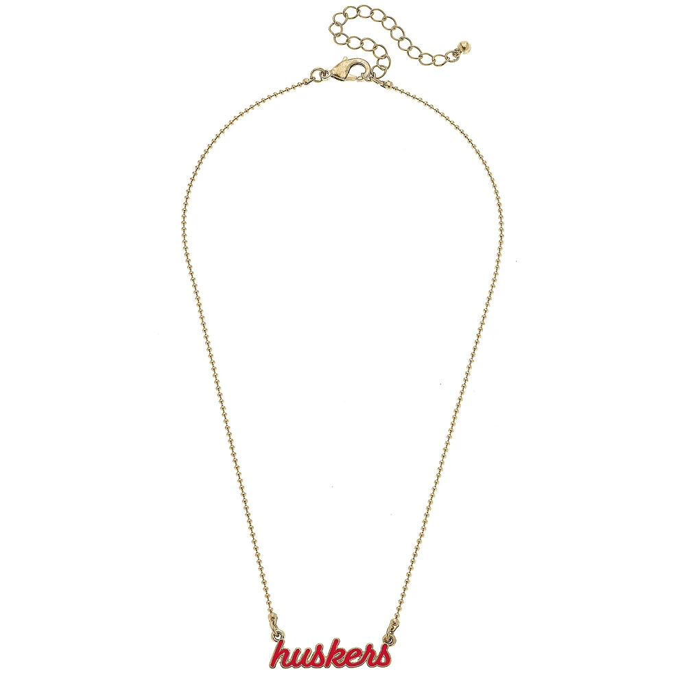 Women' CANVAS Style Nebraska Huskers Enamel Script Necklace