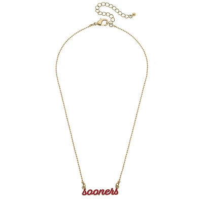 Women' CANVAS Style Oklahoma Sooners Enamel Script Necklace