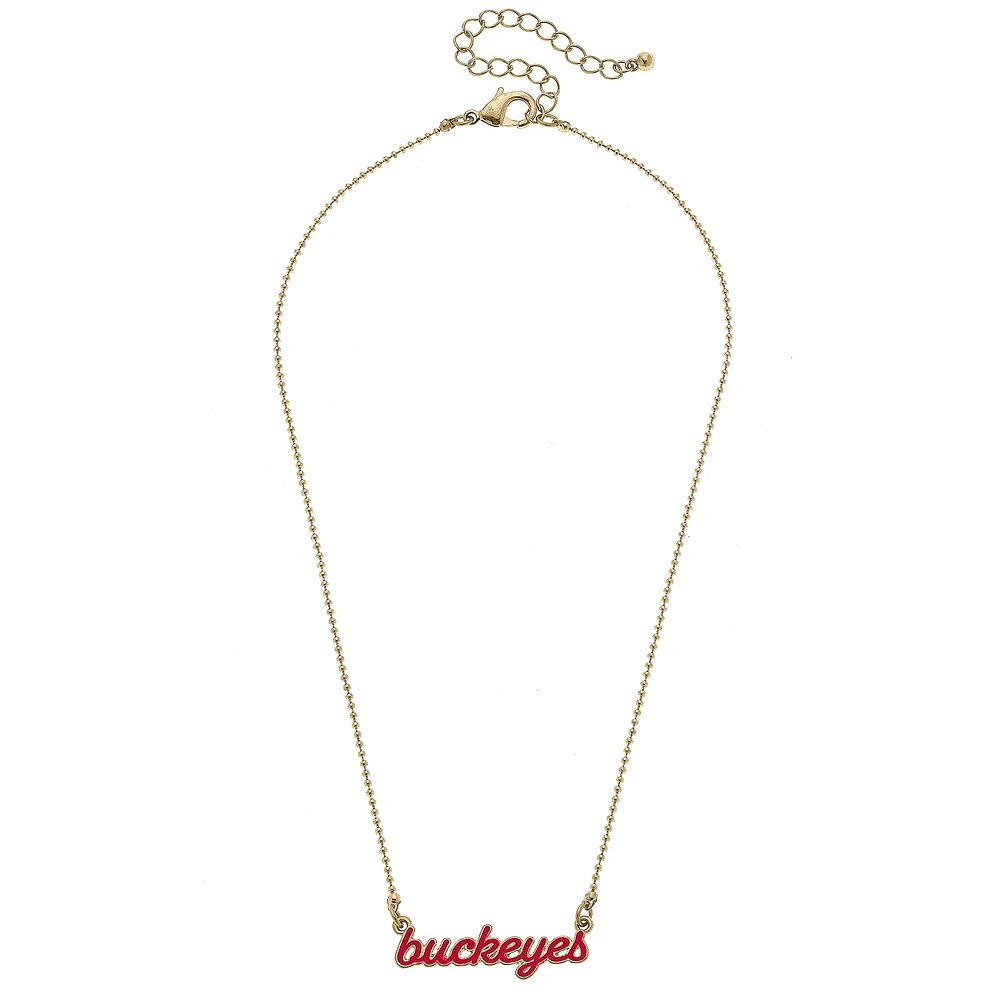 Women' CANVAS Style Ohio State Buckeyes Enamel Script Necklace