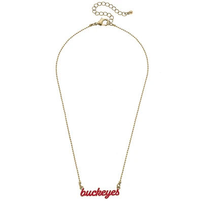 Women' CANVAS Style Ohio State Buckeyes Enamel Script Necklace