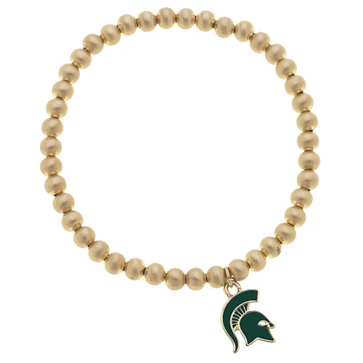 Women' CANVAS Style Michigan State Spartans Enamel Logo Ball Bead Stretch Bracelet