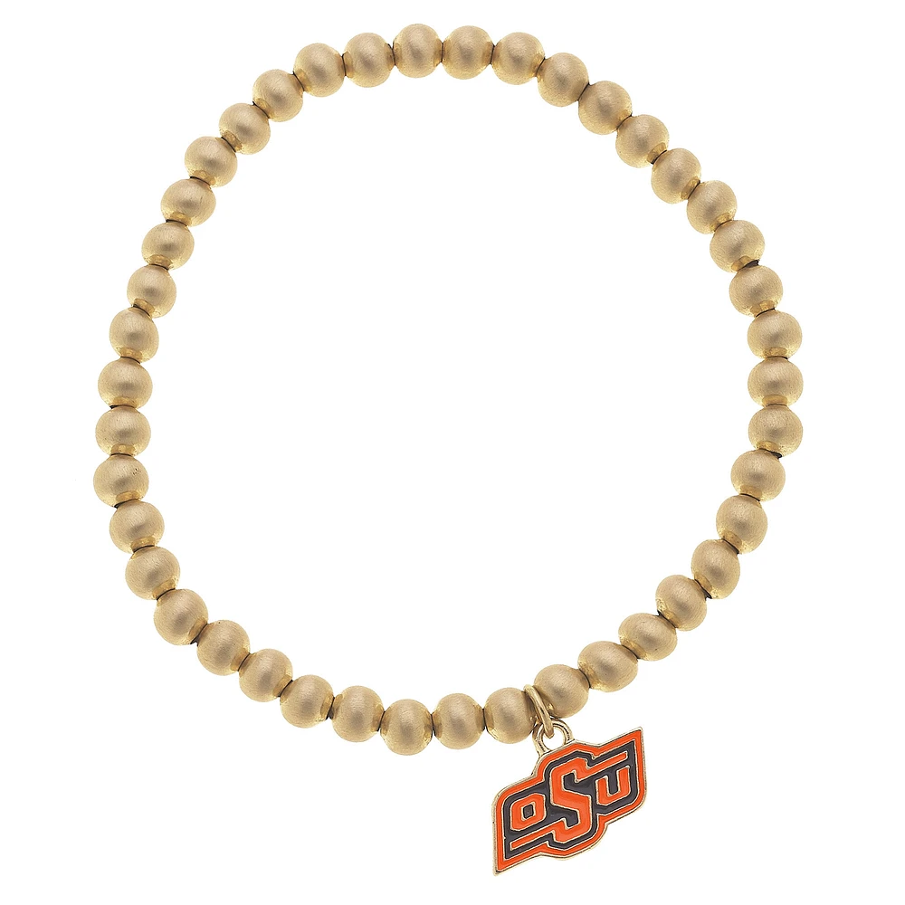 Women' CANVAS Style Oklahoma State Cowboys Enamel Logo Ball Bead Stretch Bracelet