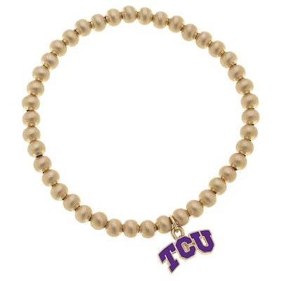 Women' CANVAS Style TCU Horned Frogs Enamel Logo Ball Bead Stretch Bracelet