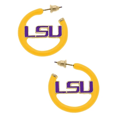 Women' CANVAS Style LSU Tigers Enamel Logo Open Hoop Earring