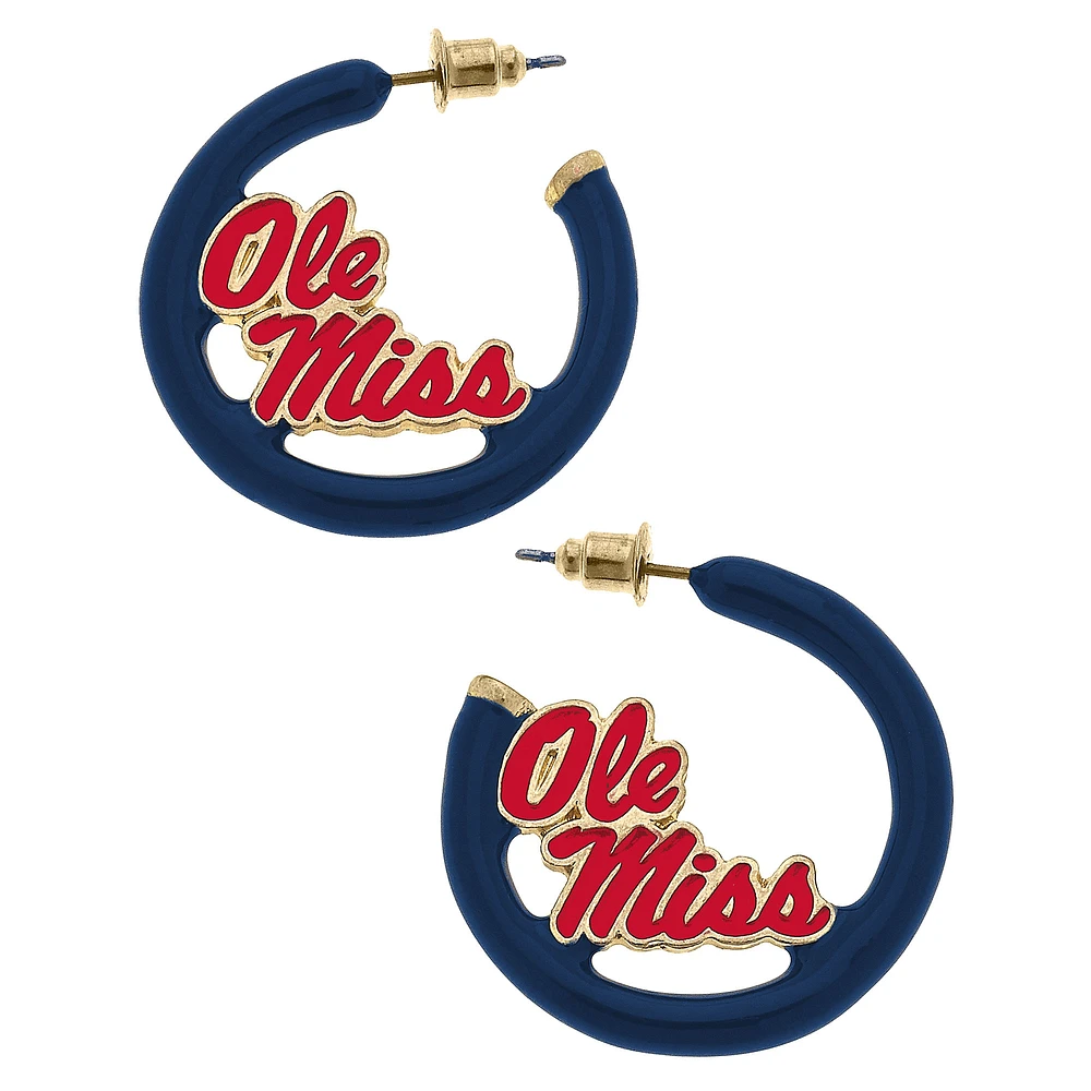 Women' CANVAS Style Ole Miss Rebels Enamel Logo Open Hoop Earring