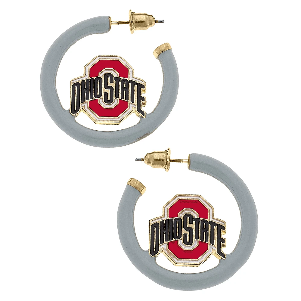 Women' CANVAS Style Ohio State Buckeyes Enamel Logo Open Hoop Earring