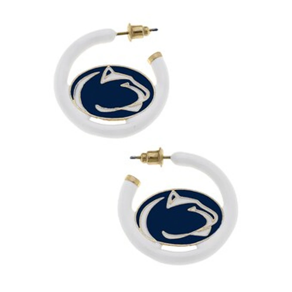 Women' CANVAS Style Penn State Nittany Lions Enamel Logo Open Hoop Earring