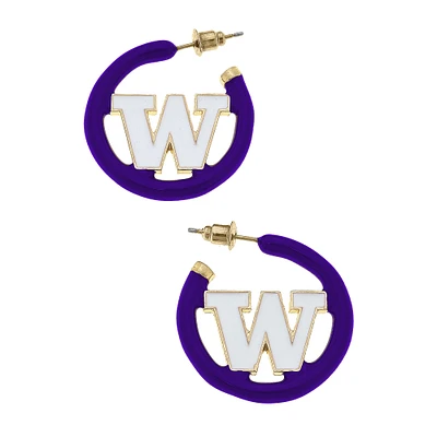Women' CANVAS Style Washington Huskies Enamel Logo Open Hoop Earring