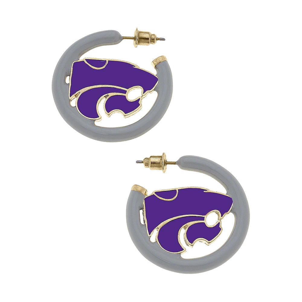 Women' CANVAS Style Kansas State Wildcats Enamel Logo Open Hoop Earring