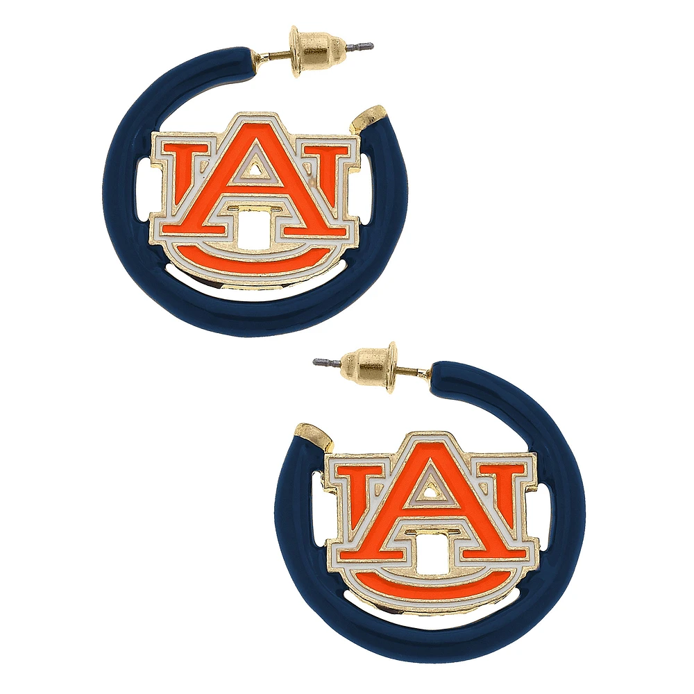 Women' CANVAS Style Auburn Tigers Enamel Logo Open Hoop Earring