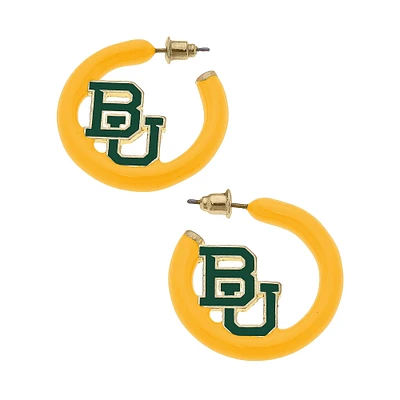 Women' CANVAS Style Baylor Bears Enamel Logo Open Hoop Earring