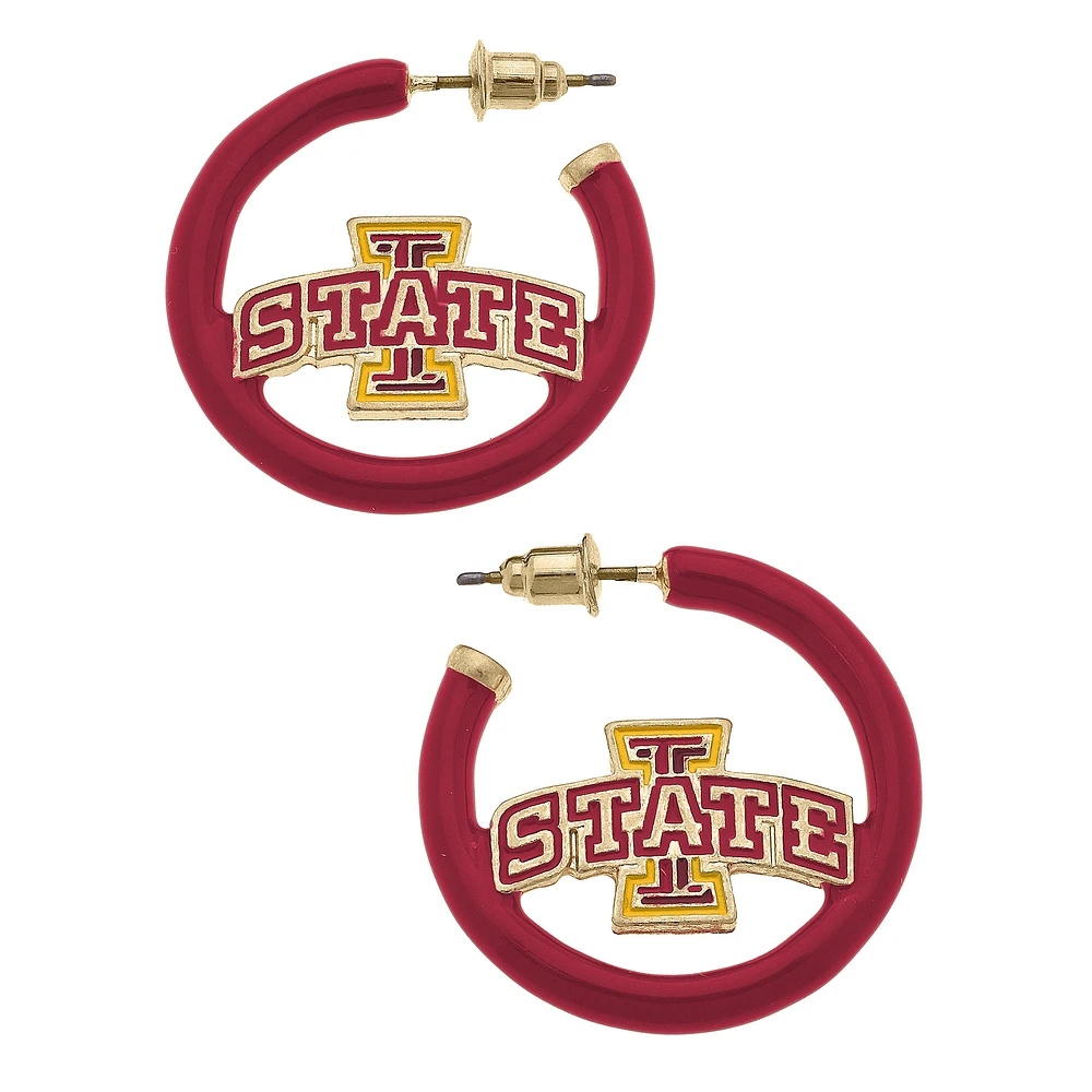 Women' CANVAS Style Iowa State Cyclones Enamel Logo Open Hoop Earring