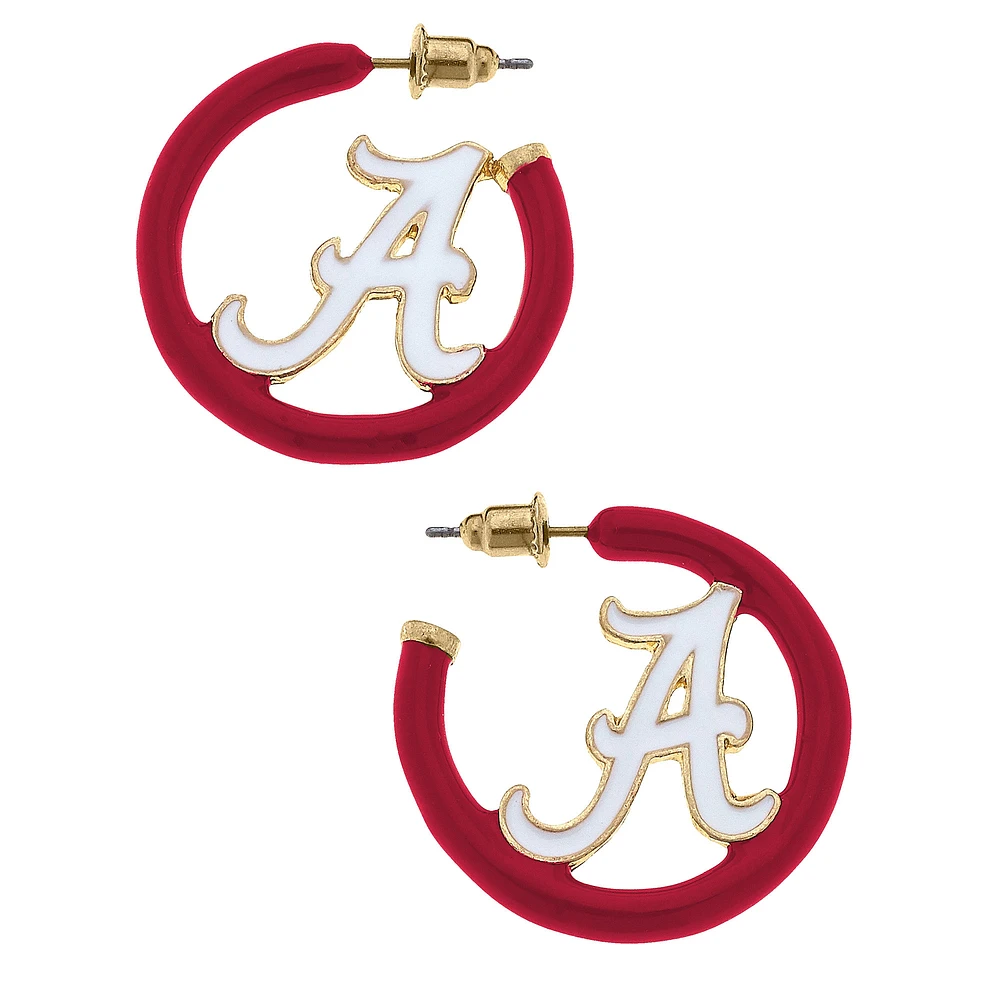 Women' CANVAS Style Alabama Crimson Tide Enamel Logo Open Hoop Earring