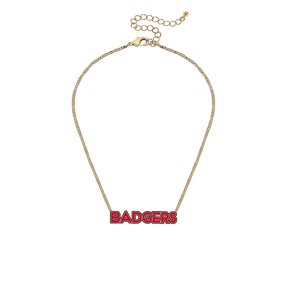 Women' CANVAS Style Wisconsin Badgers Enamel Script Outline Necklace
