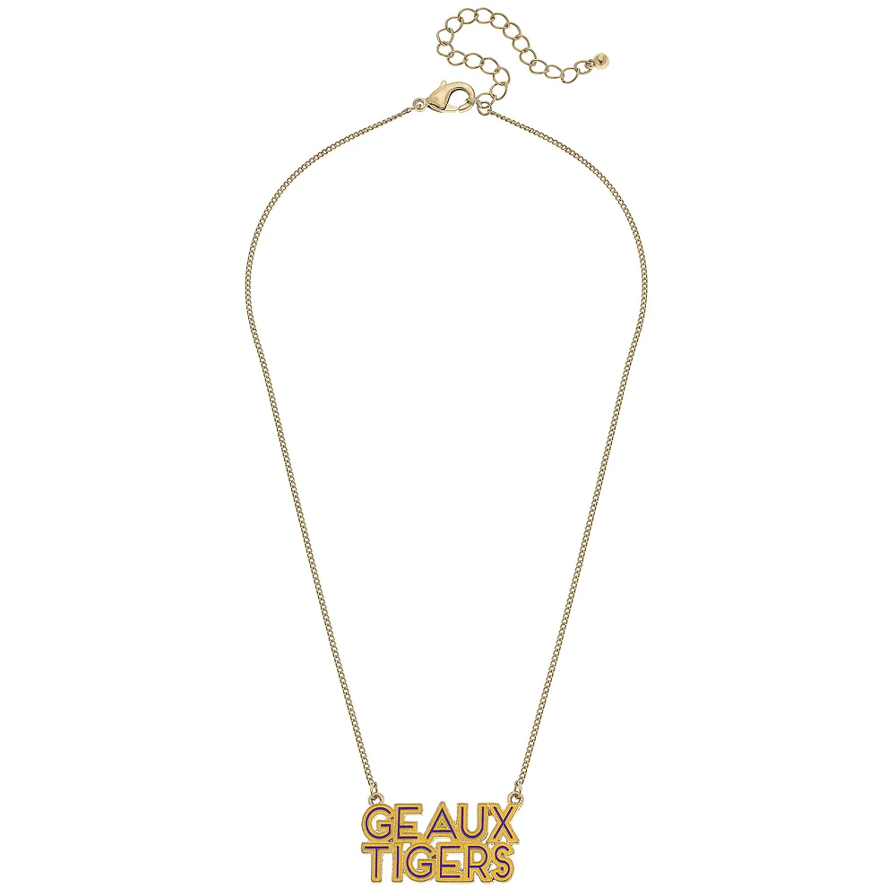 Women' CANVAS Style LSU Tigers Enamel Script Outline Necklace