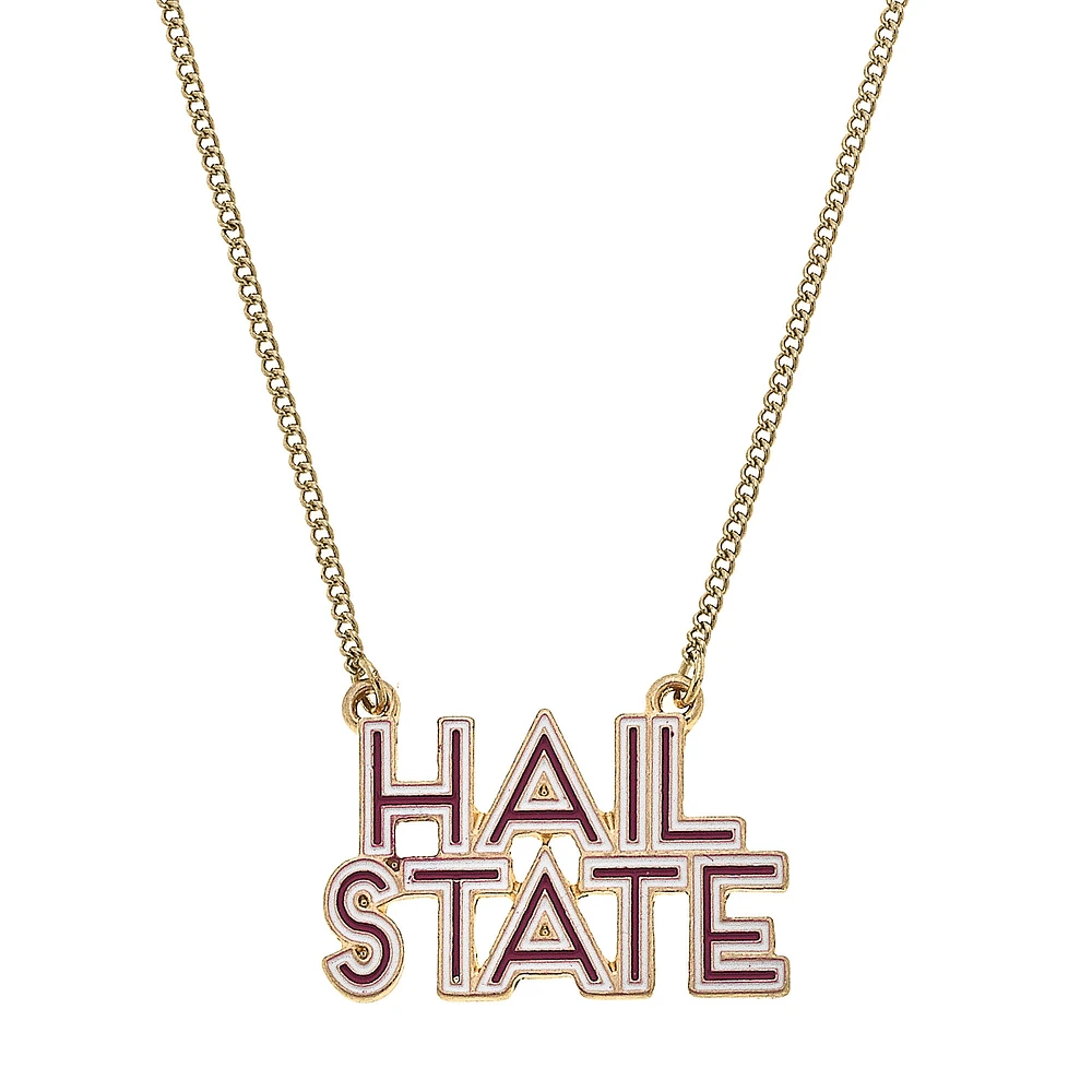 Women' CANVAS Style Mississippi State Bulldogs Enamel Script Outline Necklace