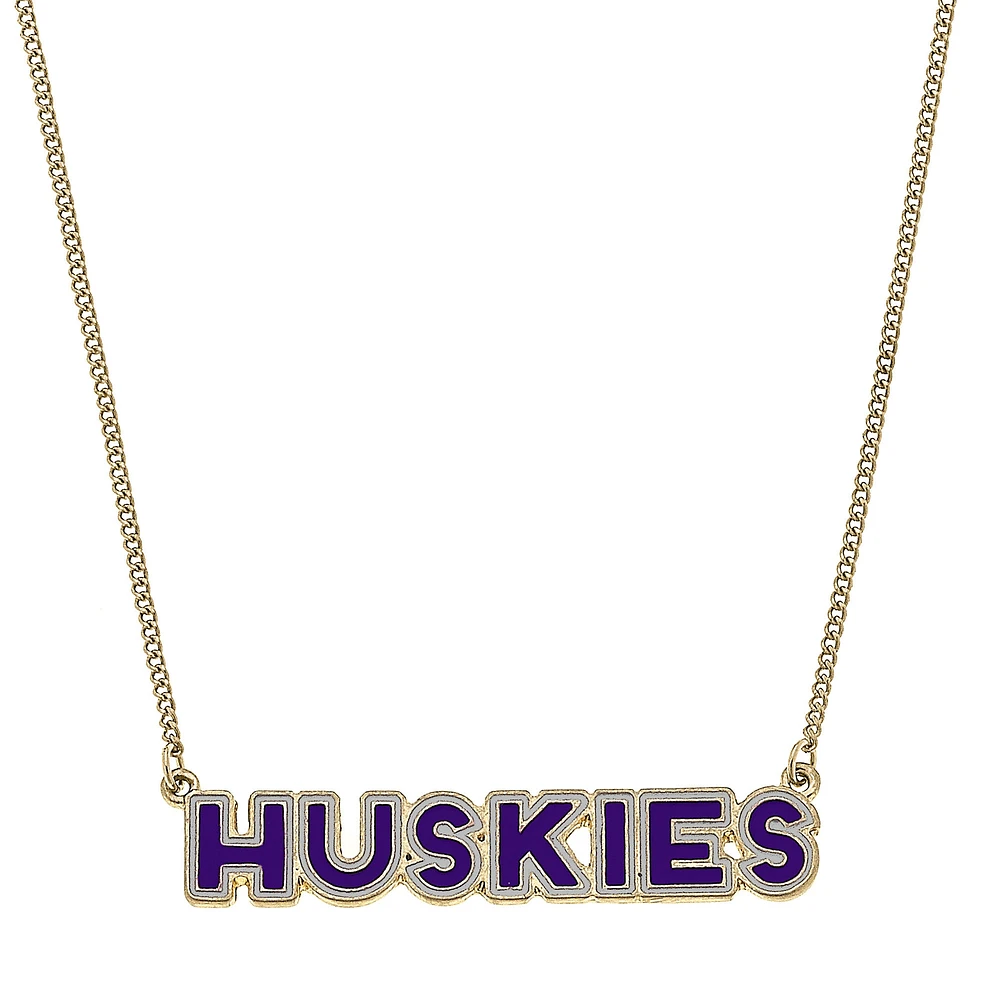 Women' CANVAS Style Washington Huskies Enamel Script Outline Necklace