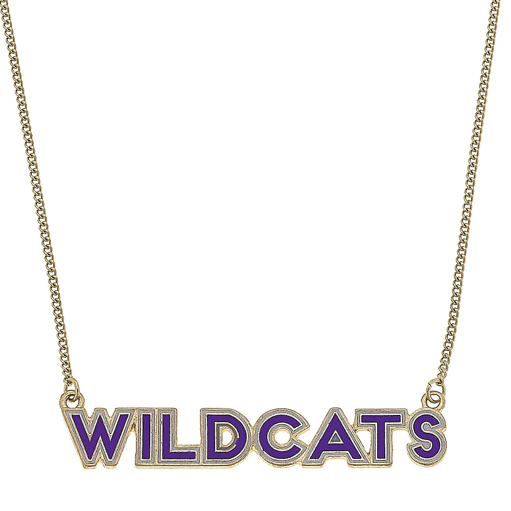 Women' CANVAS Style Kansas State Wildcats Enamel Script Outline Necklace