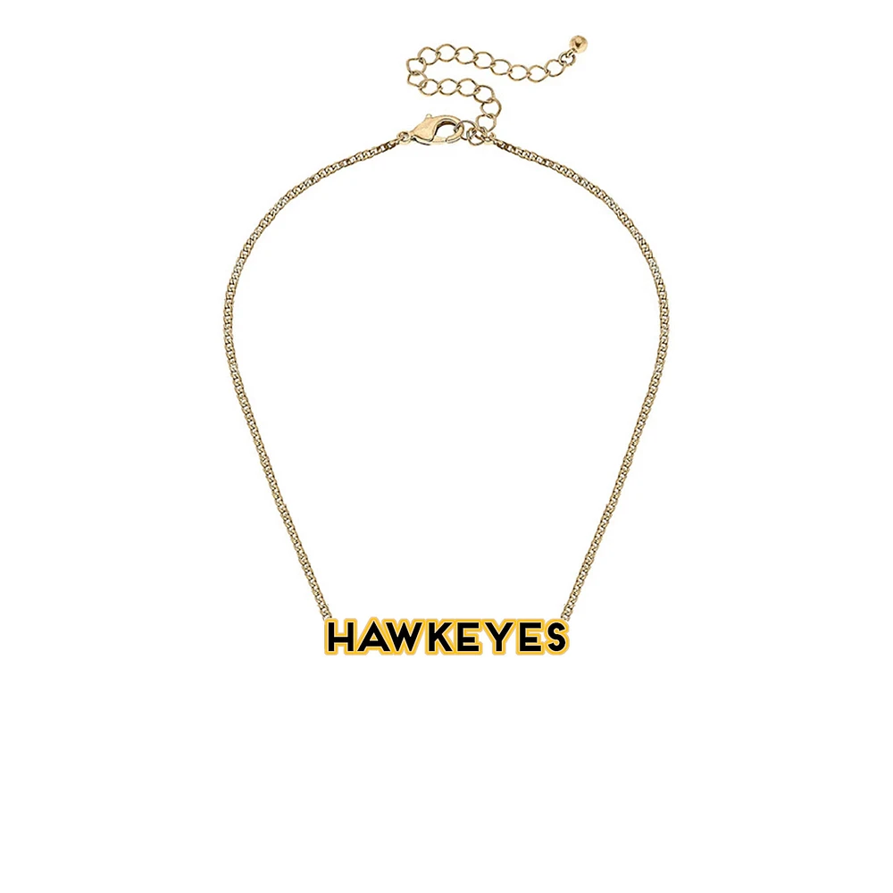 Women' CANVAS Style Iowa Hawkeyes Enamel Script Outline Necklace