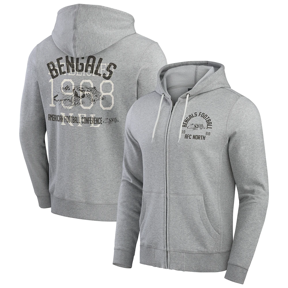 Men's Darius Rucker Collection by Fanatics Heather Gray Cincinnati Bengals Vintage Stripe Full-Zip Hoodie