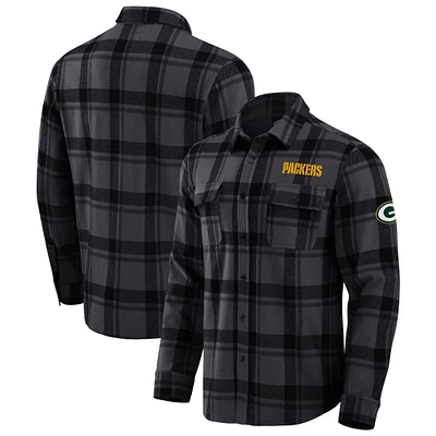 Men's Darius Rucker Collection by Fanatics Black Green Bay Packers Relaxed Tri-Blend Plaid Button-Up Shirt
