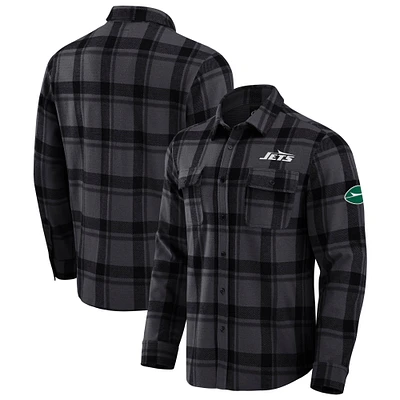 Men's Darius Rucker Collection by Fanatics Black New York Jets Relaxed Tri-Blend Plaid Button-Up Shirt