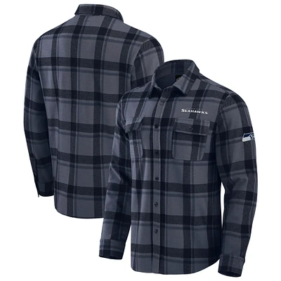 Men's Darius Rucker Collection by Fanatics College Navy Seattle Seahawks Relaxed Tri-Blend Plaid Button-Up Shirt