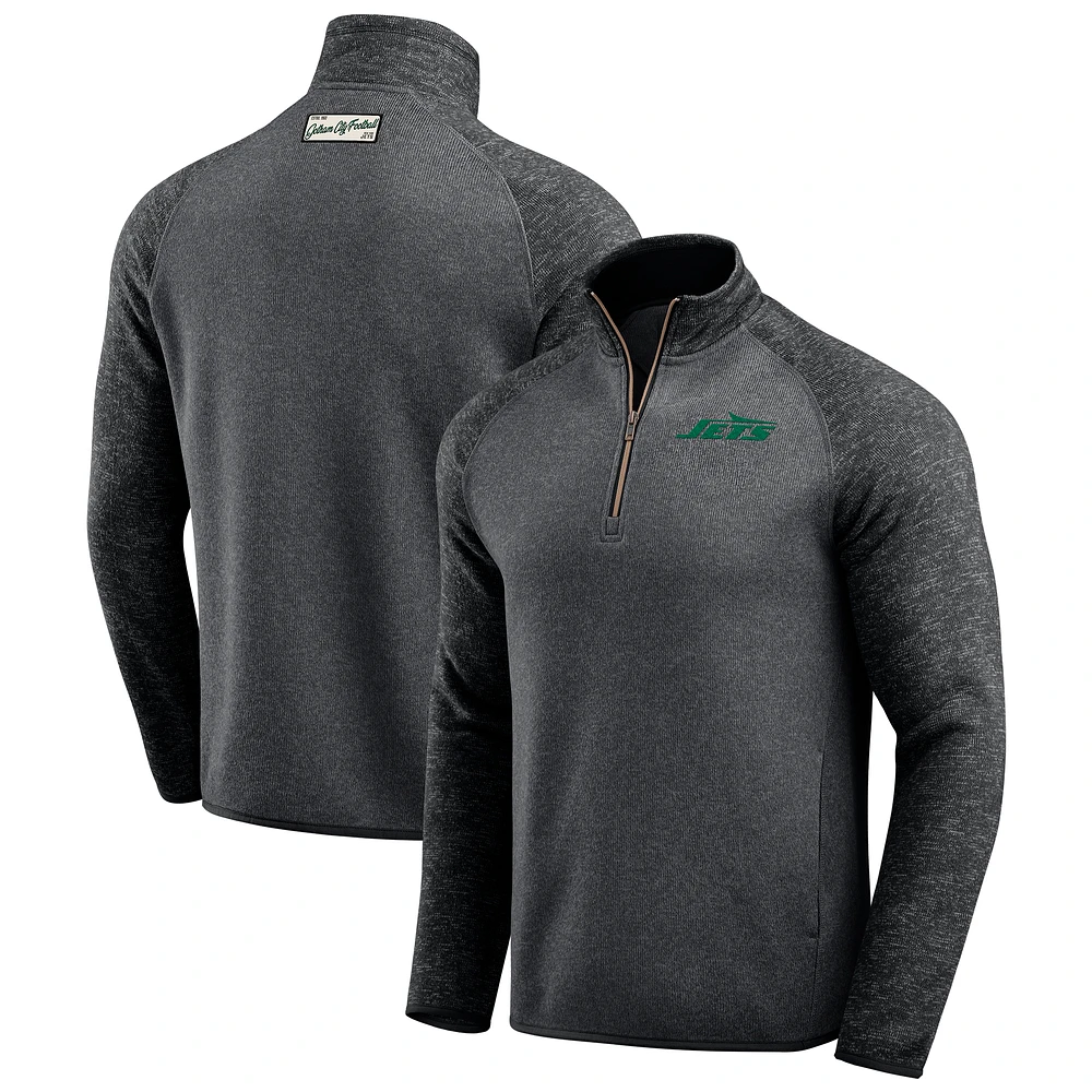 Men's Darius Rucker Collection by Fanatics Black New York Jets Tonal Raglan Quarter-Zip Top