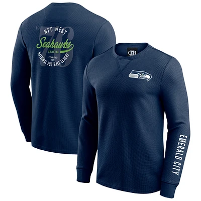 Men's Darius Rucker Collection by Fanatics College Navy Seattle Seahawks Washed Waffle-Knit Long Sleeve T-Shirt