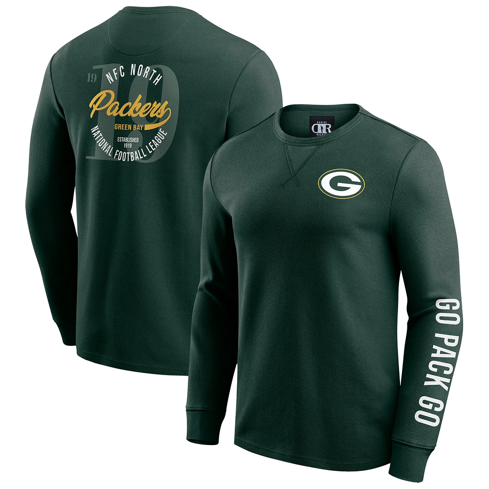 Men's Darius Rucker Collection by Fanatics Green Green Bay Packers Washed Waffle-Knit Long Sleeve T-Shirt