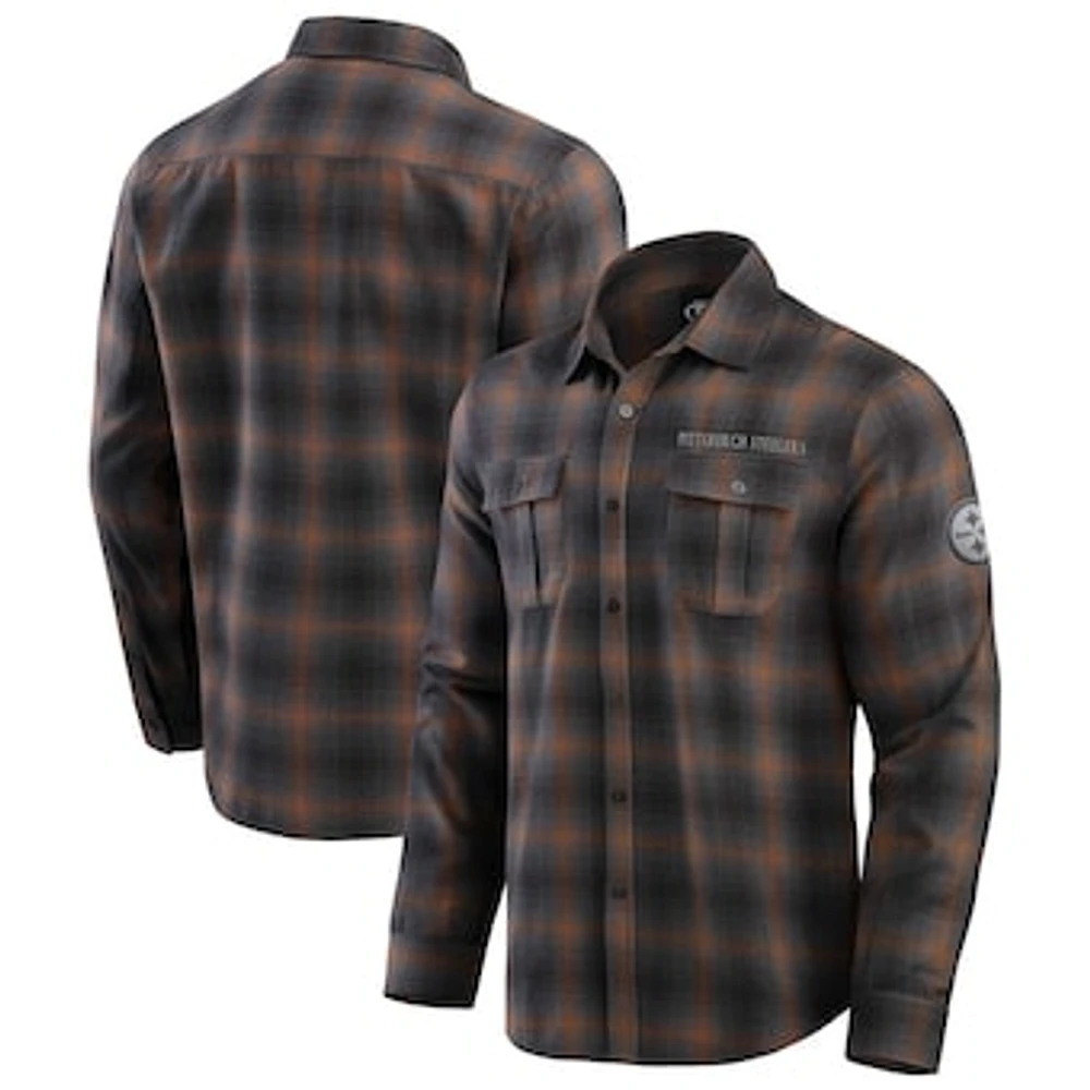 Men's Darius Rucker Collection by Fanatics Tan Pittsburgh Steelers Classic Flannel Long Sleeve Button-Up Shirt