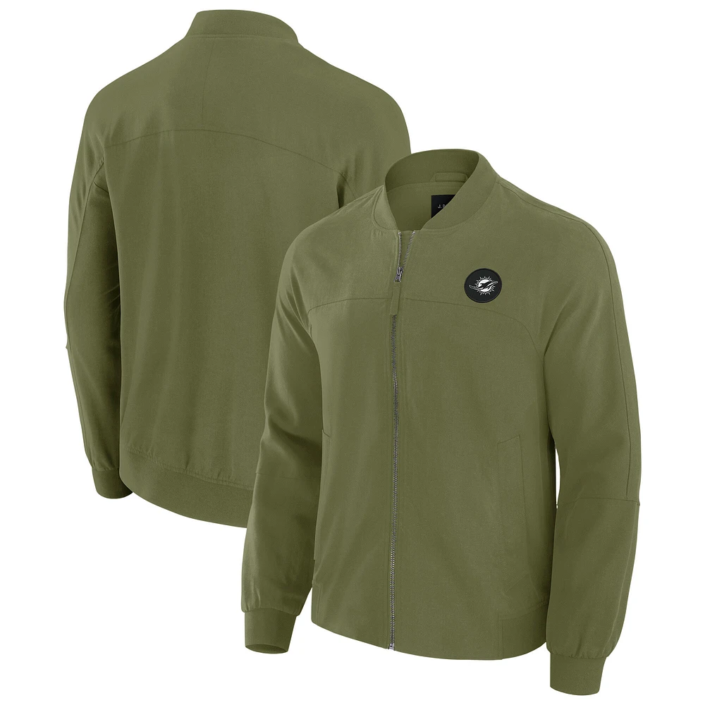 Men's J. Palmer Olive Miami Dolphins Lightweight Cover-4 Tri-Blend Full-Zip Jacket