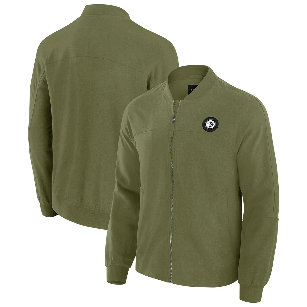 Men's J. Palmer Olive Pittsburgh Steelers Lightweight Cover-4 Tri-Blend Full-Zip Jacket