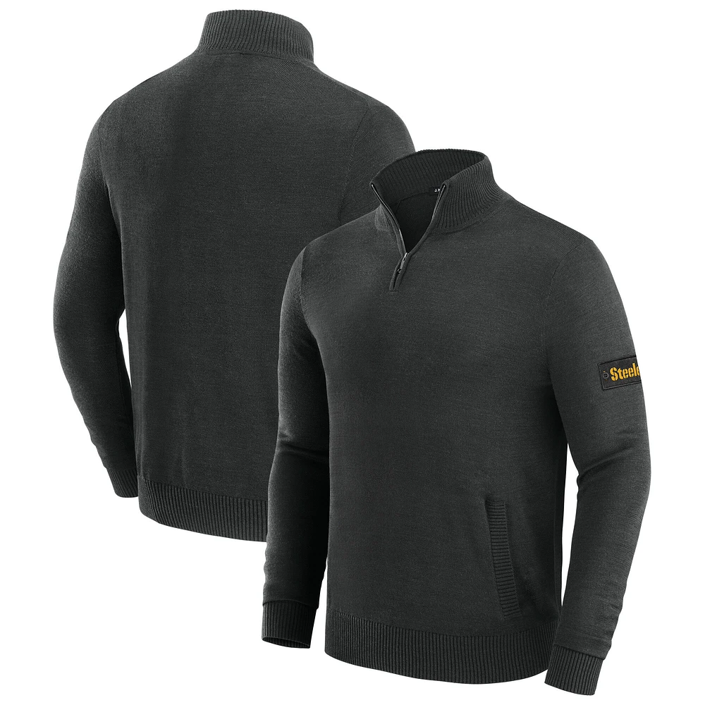 Men's J. Palmer Black Pittsburgh Steelers Franchise Quarter-Zip Sweater