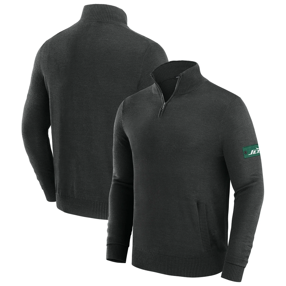 Men's J. Palmer Black New York Jets Franchise Quarter-Zip Sweater