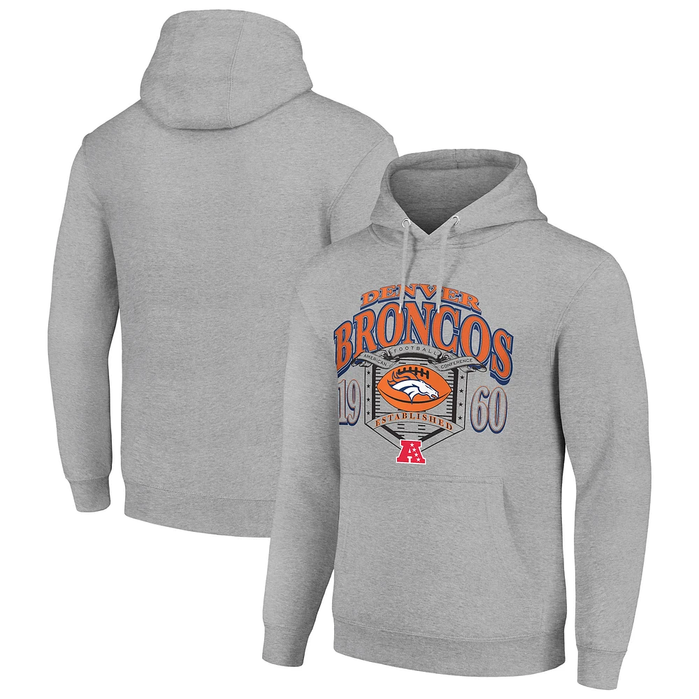 Men's Starter Heather Gray Denver Broncos 80s Retro Pullover Hoodie