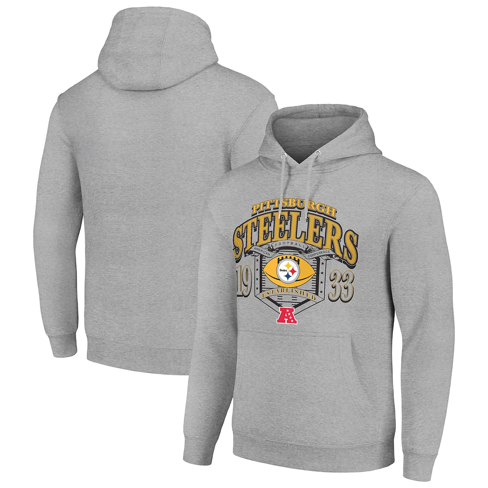 Men's Starter Heather Gray Pittsburgh Steelers 80s Retro Pullover Hoodie