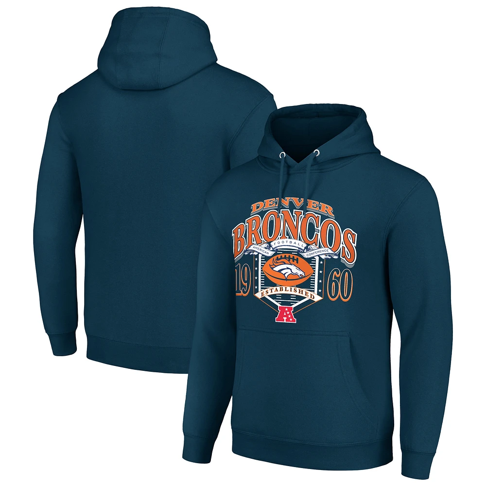 Men's Starter Navy Denver Broncos 80s Retro Pullover Hoodie