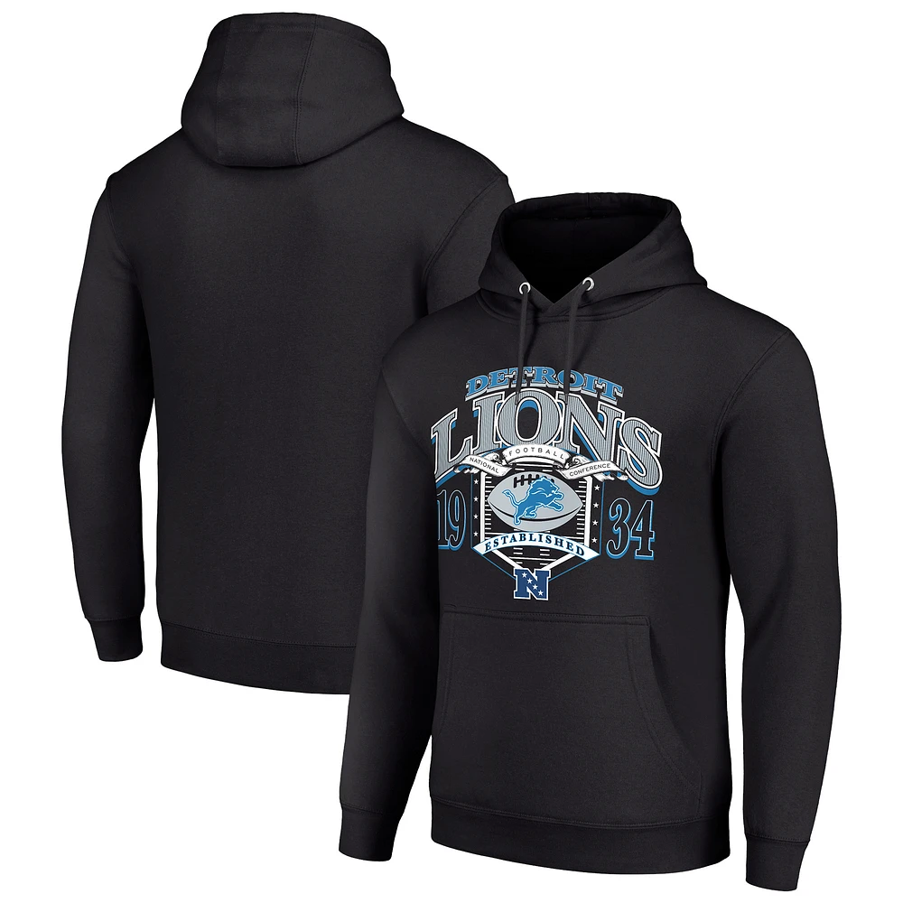 Men's Starter Black Detroit Lions 80s Retro Pullover Hoodie
