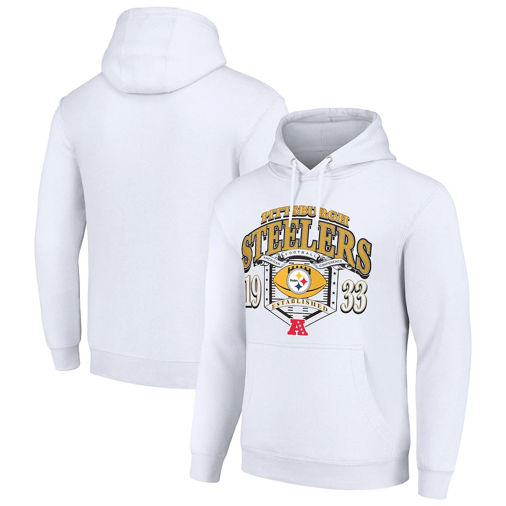 Men's Starter White Pittsburgh Steelers 80s Retro Pullover Hoodie
