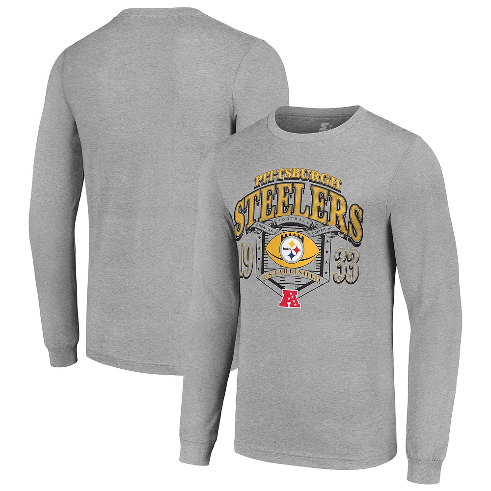 Men's Starter Heather Gray Pittsburgh Steelers Retro Long Sleeve Graphic T-Shirt