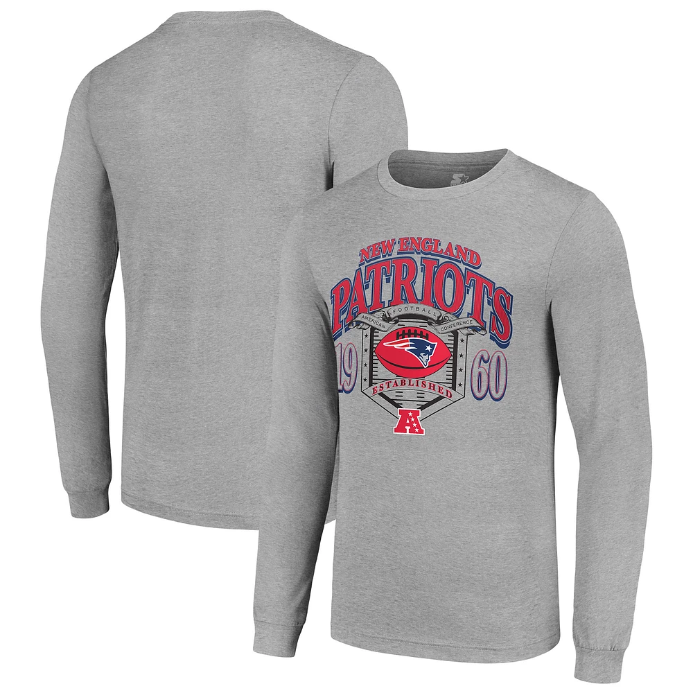 Men's Starter Heather Gray New England Patriots Retro Long Sleeve Graphic T-Shirt