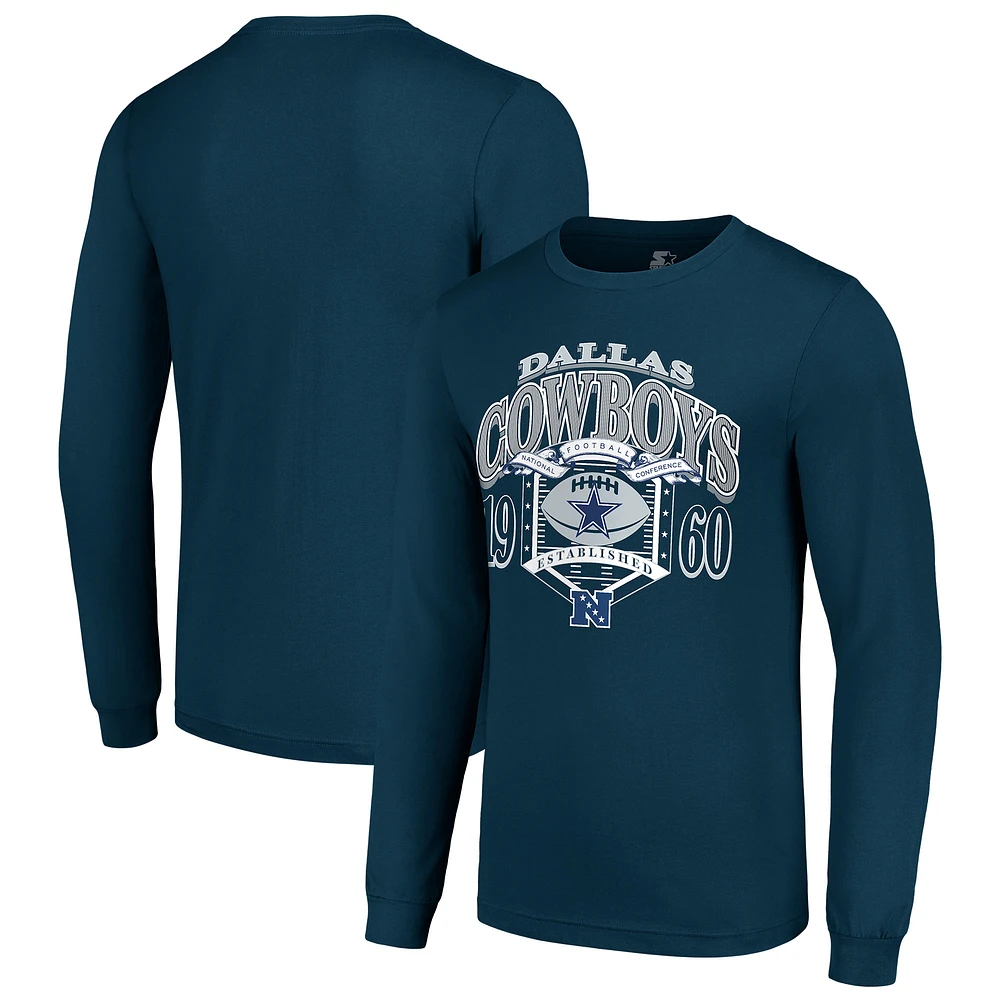 Men's Starter Navy Dallas Cowboys Retro Long Sleeve Graphic T-Shirt