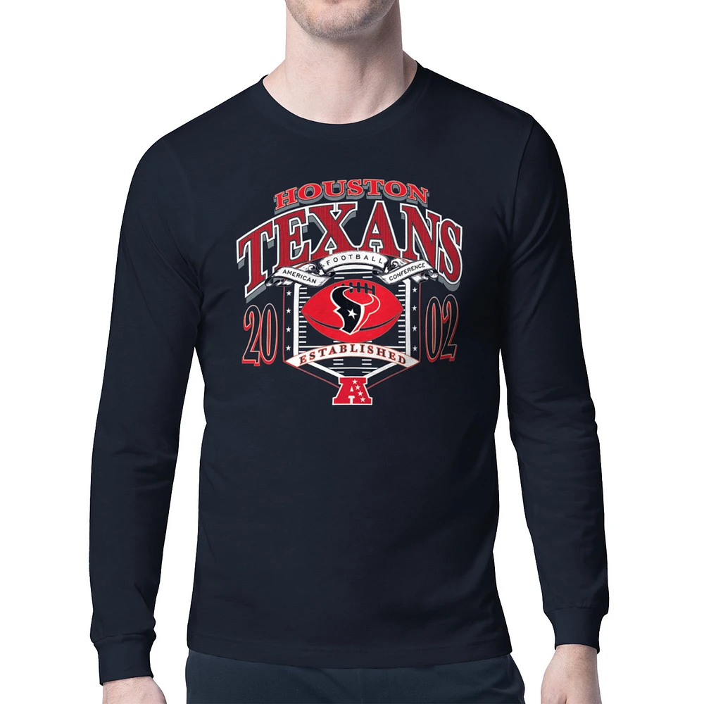 Men's Starter Navy Houston Texans Retro Long Sleeve Graphic T-Shirt