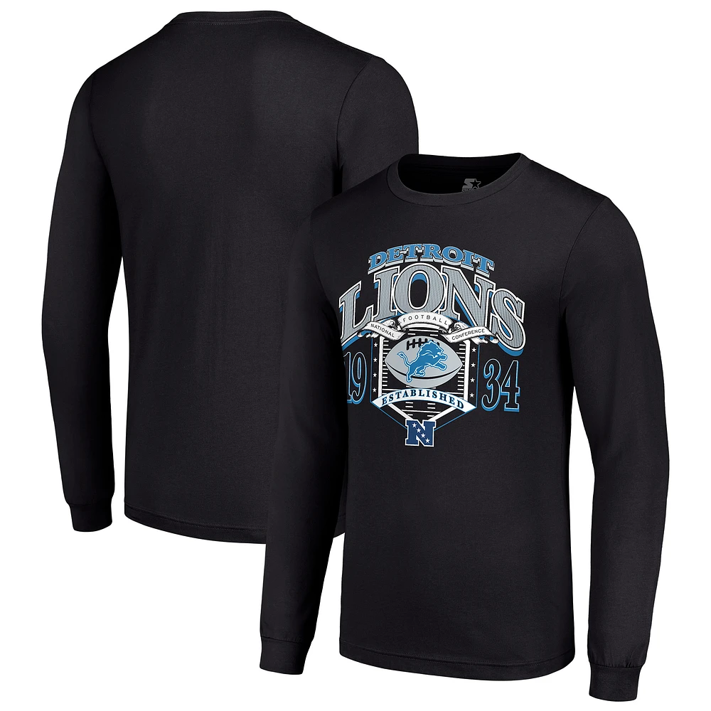 Men's Starter Black Detroit Lions Retro Long Sleeve Graphic T-Shirt